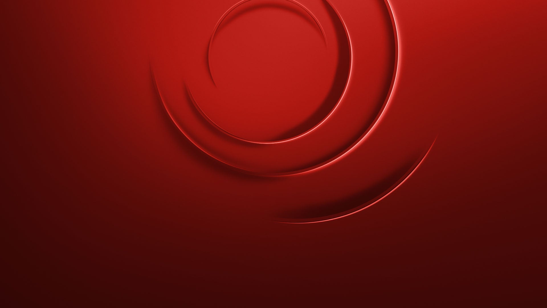 A smooth red background with subtle, curved, embossed lines forming a circular abstract pattern in the center-left area. The design gives a sense of depth and motion while remaining minimalist.