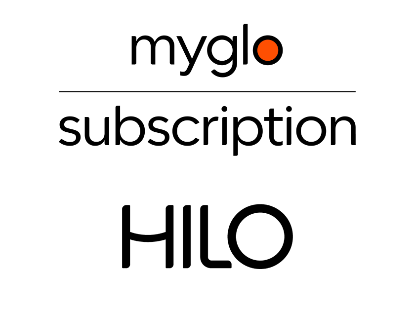 Text on a white background reads: HILO Subscription (with an orange dot over the "i"), a line, and HILO in bold black letters.